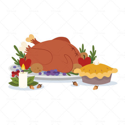 Ilustración de vector de cena de pavo de acción de gracias