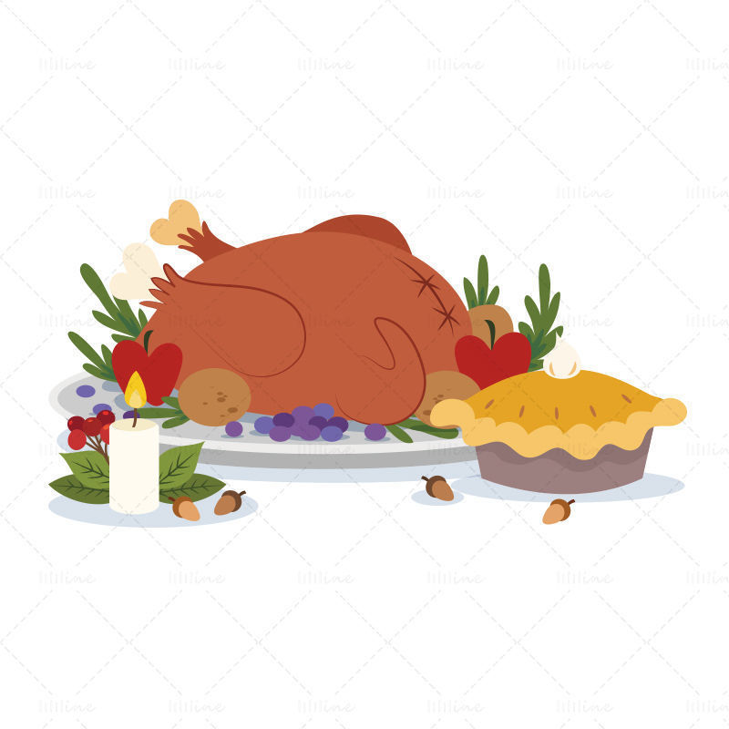 Thanksgiving turkey dinner vector illustration