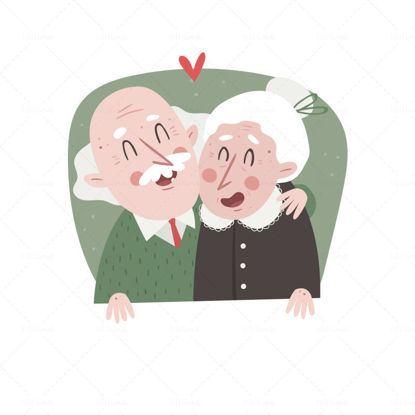 Vector, liefdevol, bejaarden, bejaarde echtpaar, illustratie