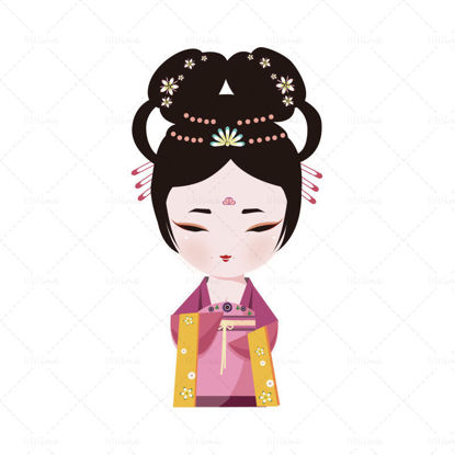 Donna in costume tradizionale in stile cinese vettoriale