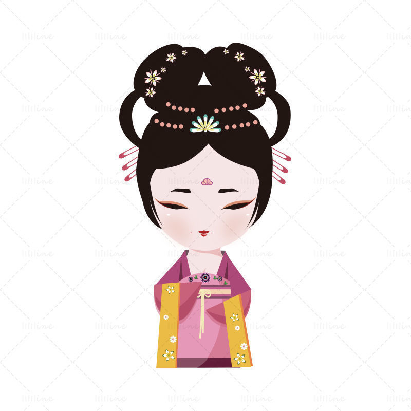 ベクトル中国風の伝統的な衣装の女性