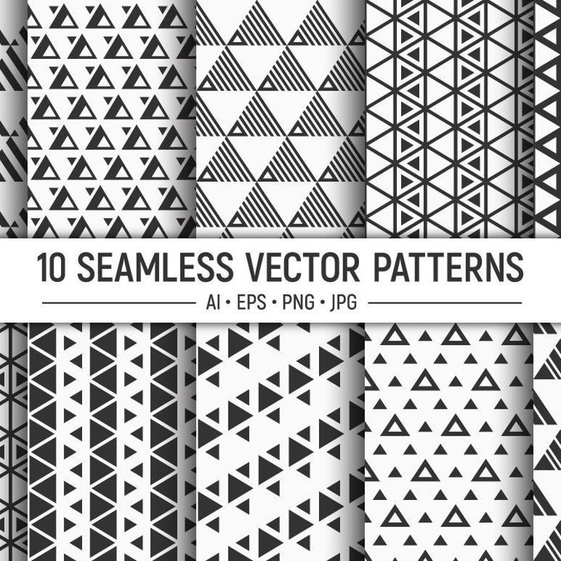 10 seamless vector triangles patterns