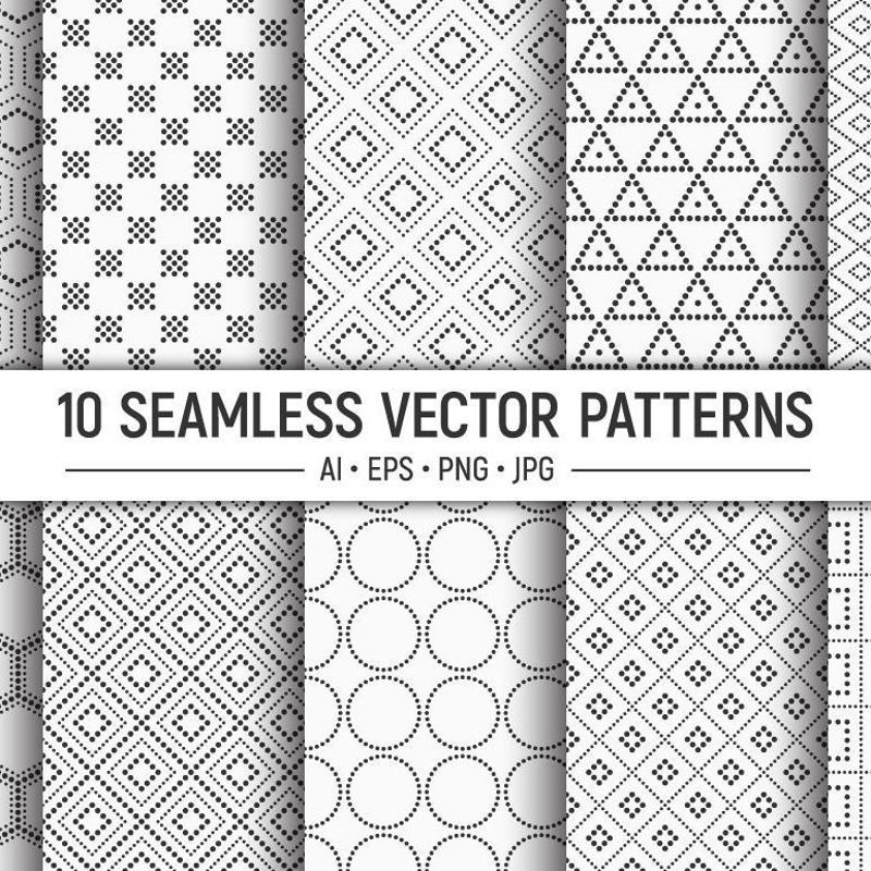 10 seamless dotted geometric vector patterns