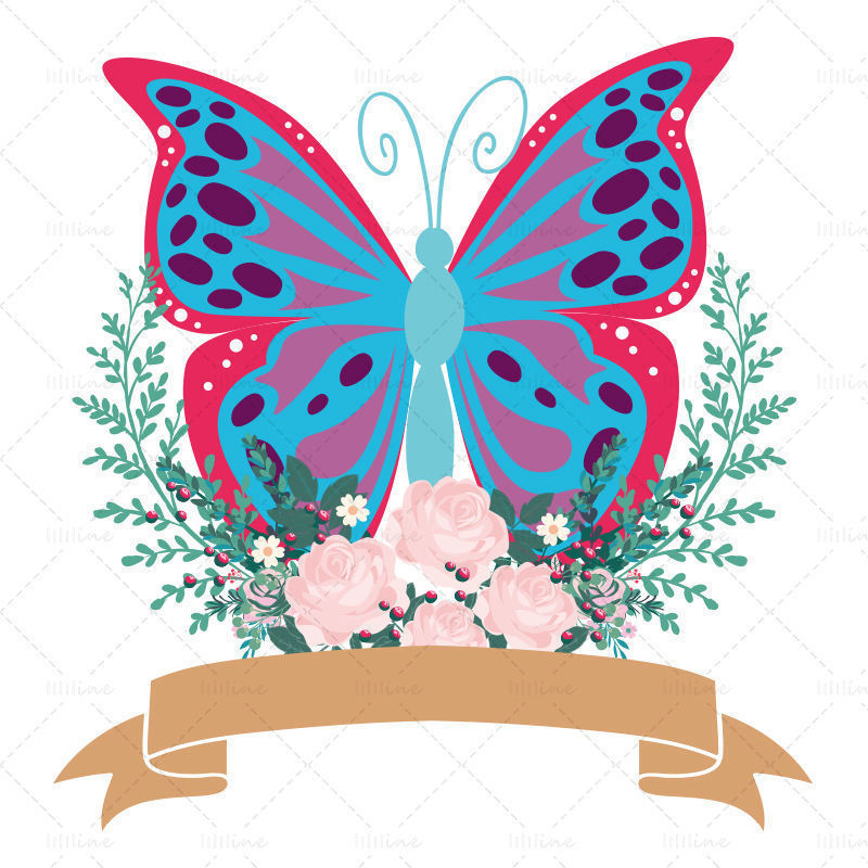 Butterflies and flowers tags vector