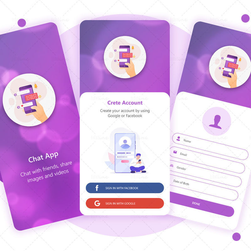 Chat App UI UX Template violet