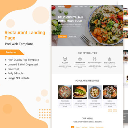 レストランのランディングページのデザイン