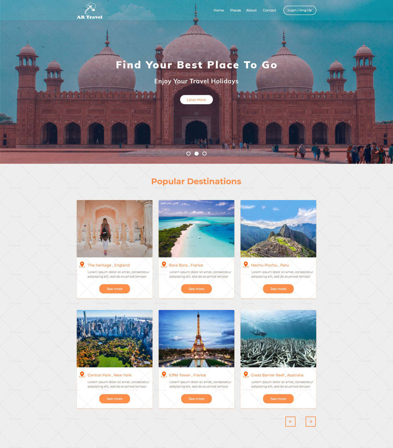 Одредишна страница туристичке агенције Дизајн веб странице ПСД шаблон