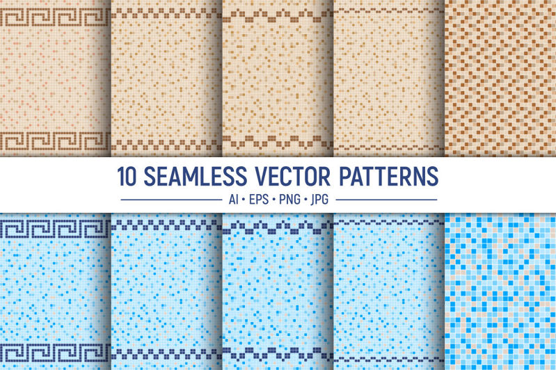 10 seramik karo mozaik sorunsuz vektör desenleri