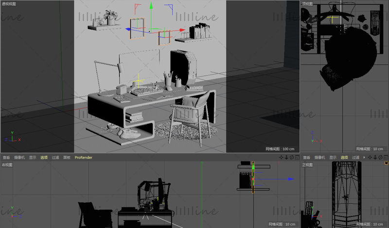 Archivo fuente de proyecto 3d de escena interior de estilo simple y realista (c4d)