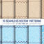 10 ceramic tiles mosaic seamless vector patterns