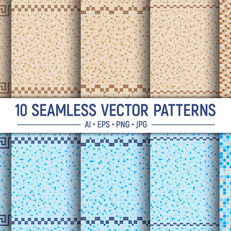 10 ceramic tiles mosaic seamless vector patterns