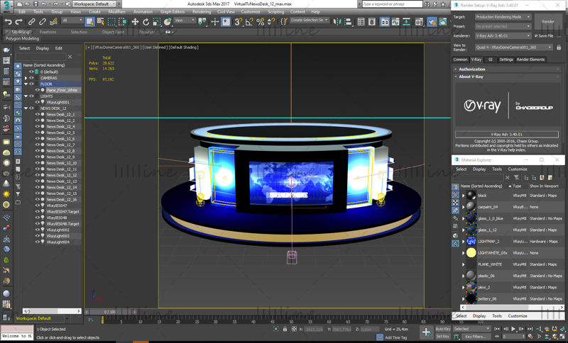 Rond TV Studio Nieuwsbureau 3D-ontwerp