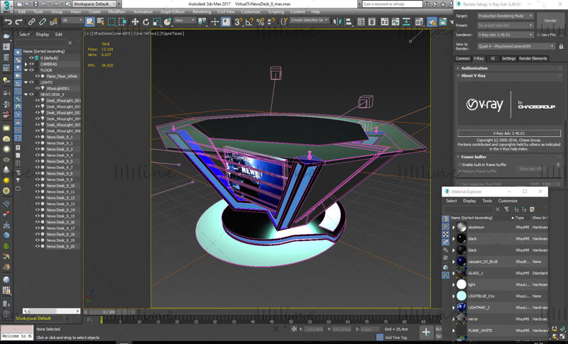 TV Studio Glass News Desk 3D-model