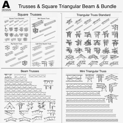 Trusses Square Triangular Beam Bundle 3D Model Collection - 129 PCS Modular