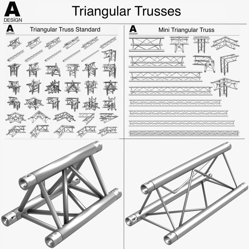 Trusses Square háromszög alakú gerendacsomag 3D modellgyűjtemény - 129 PCS moduláris