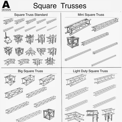 Kolekce 3D modelů Square Light Trusses - 50 ks modulární