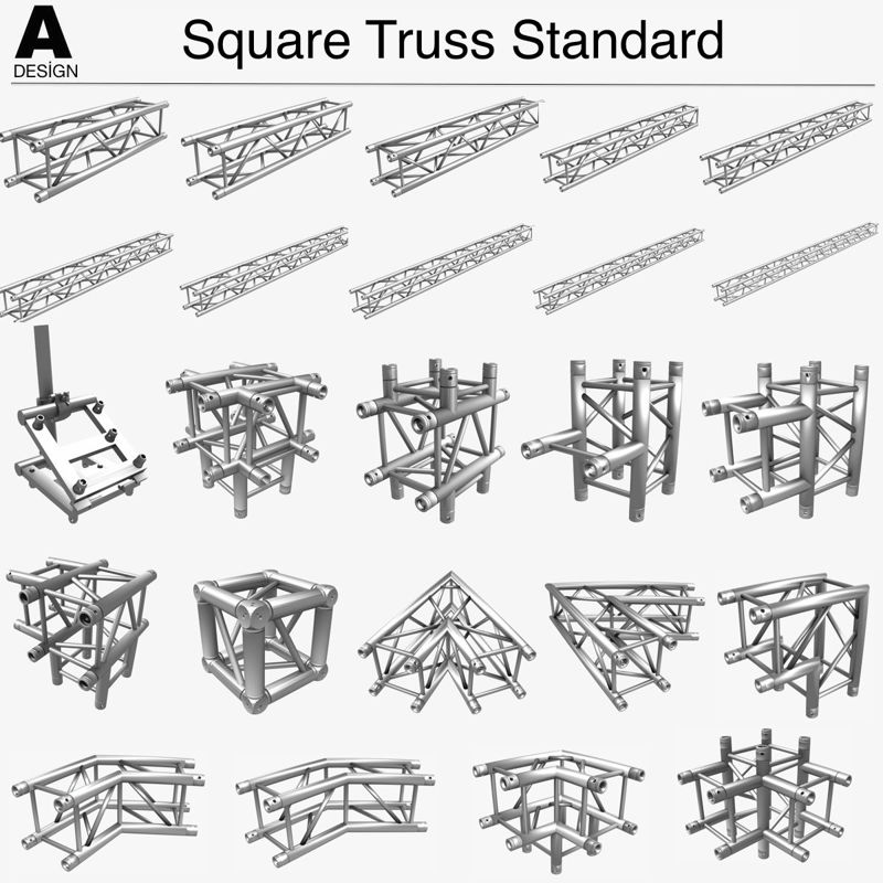 Square Light Trusses 3D Model Collection - 50 PCS Modular