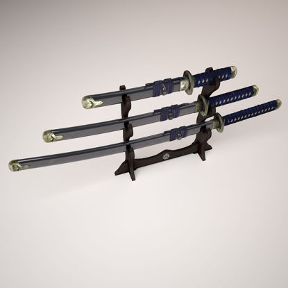 كاتانا اليابان ونموذج حامل السيف ثلاثي الأبعاد