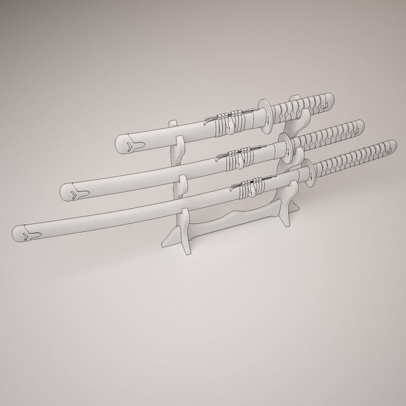 日本刀と刀ホルダー3Dモデル