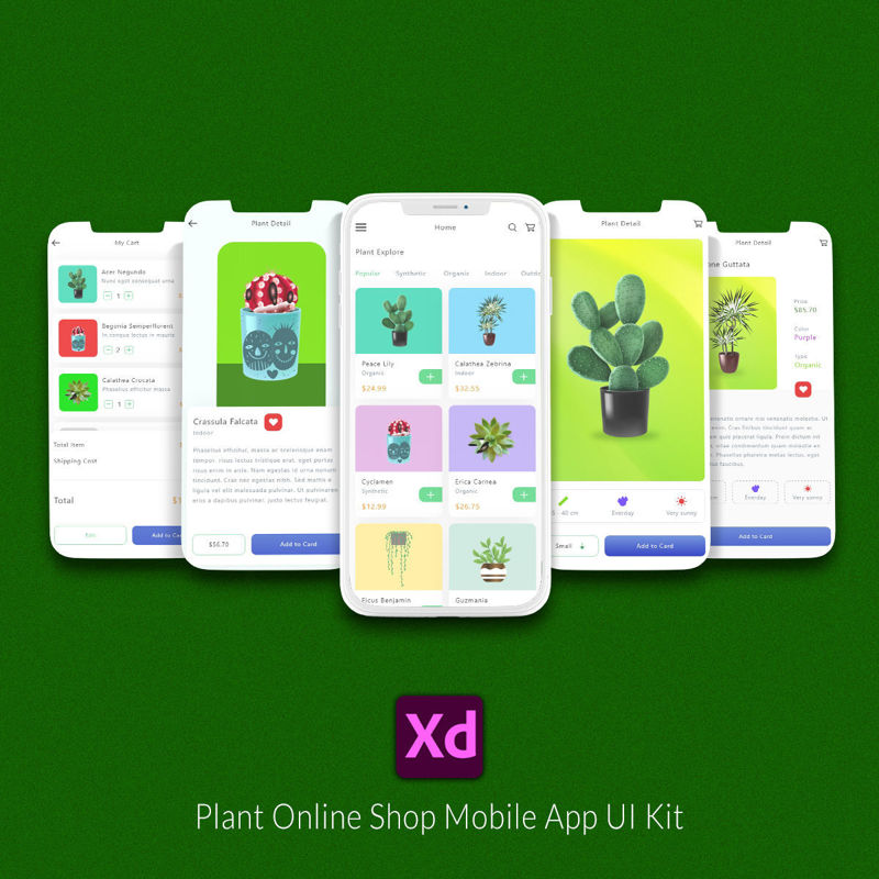 Комплект пользовательского интерфейса мобильного приложения Plant Online Shop