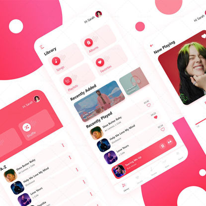 Apple Music App UI Design Red Template