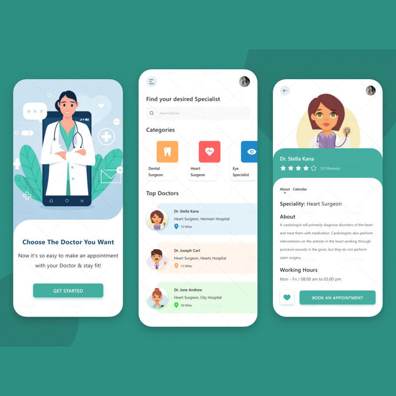 Doctor Appointment App UI Green Template