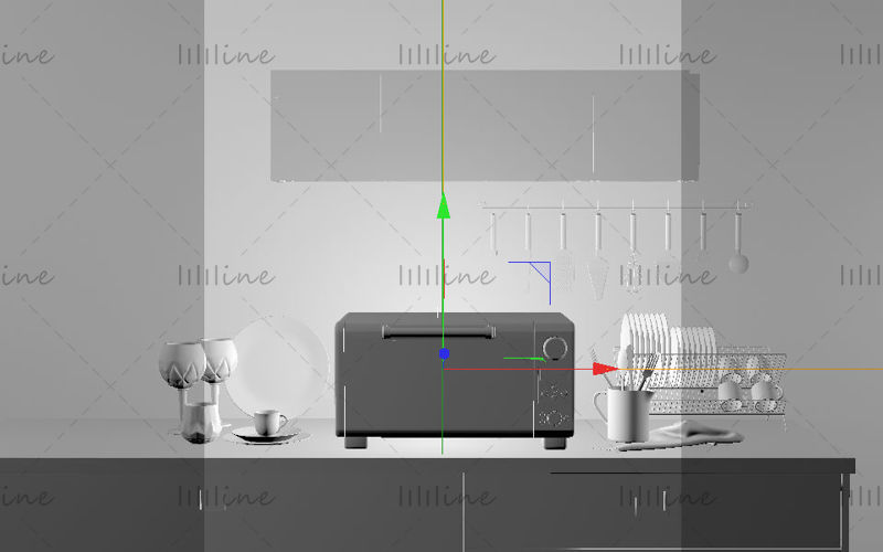 Kitchen 3d scene c4d microwave oven model