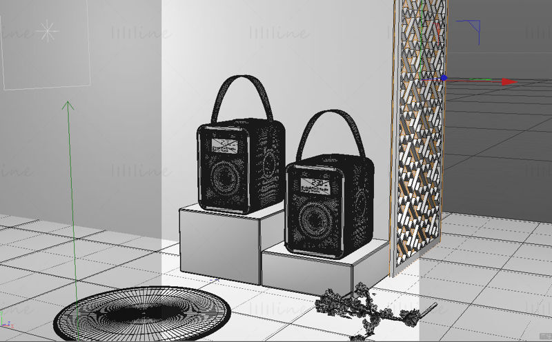 3Д модел ретро радио аудио звучника ц4д сцена