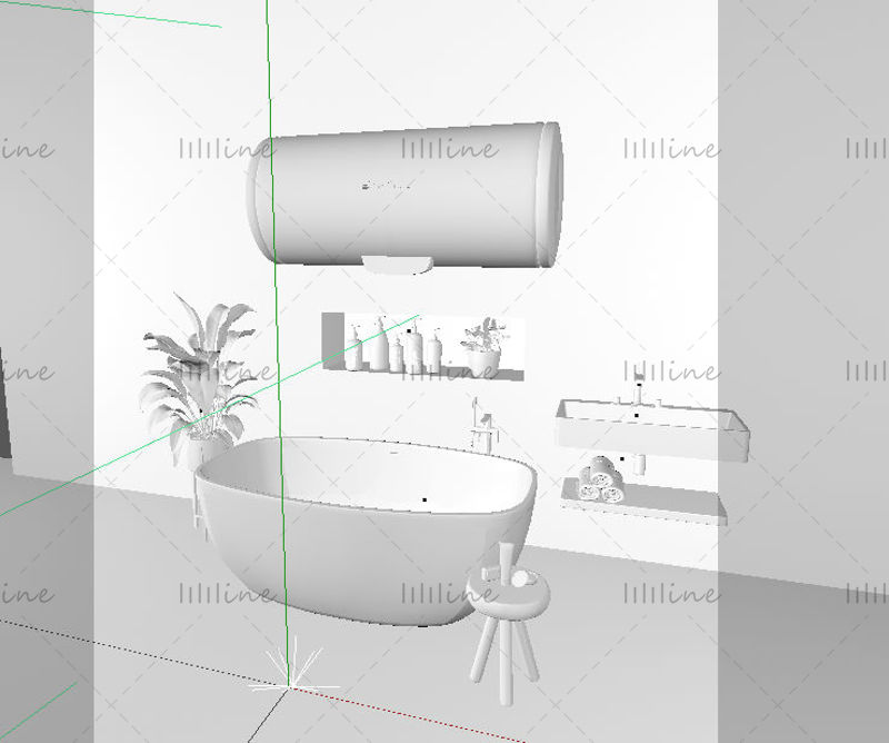 Ванная комната 3d сцена водонагреватель c4d модель ванна модель