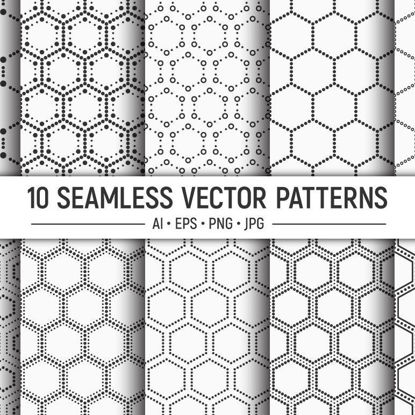 10 тачкастих шестерокута геометријски шарени векторски узорци