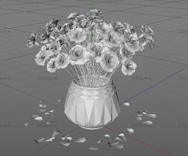 گلدان گلدان سفید گل رز سه بعدی مدل c4d