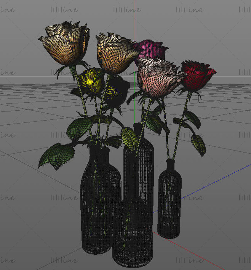 花のバラの花瓶3dc4dモデル