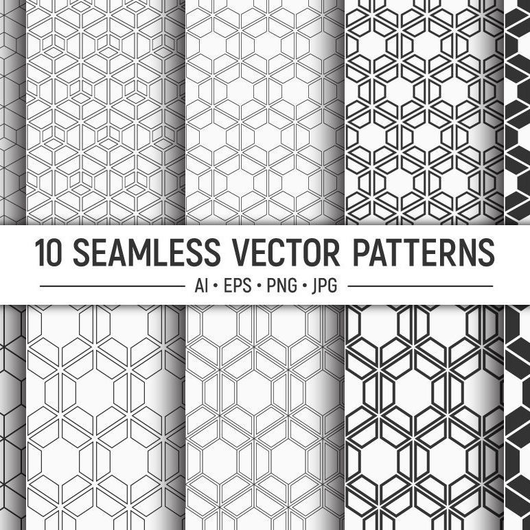 10 Seamless Hexagons Patterns Vector