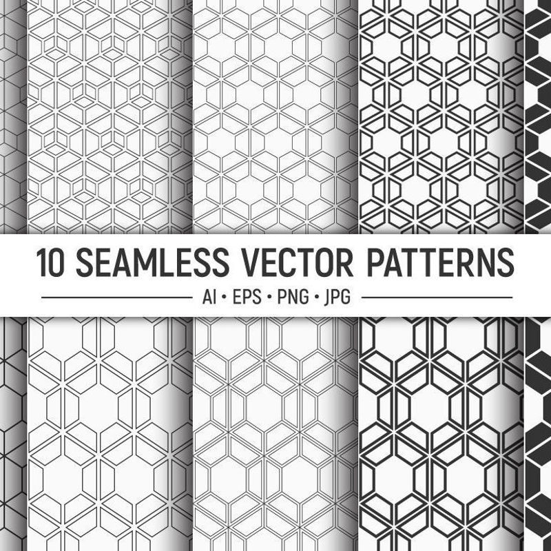 10 patrones de hexágonos sin costura Vector