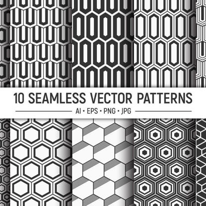 10 šestiúhelníků bezešvá vektorová vzory