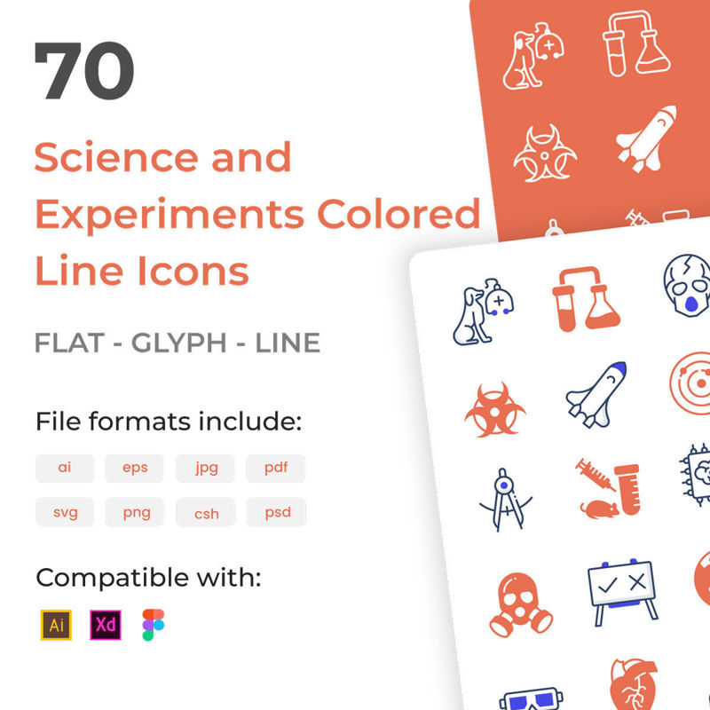 70 Set de experimente științifice pictograme colorate cu vectori