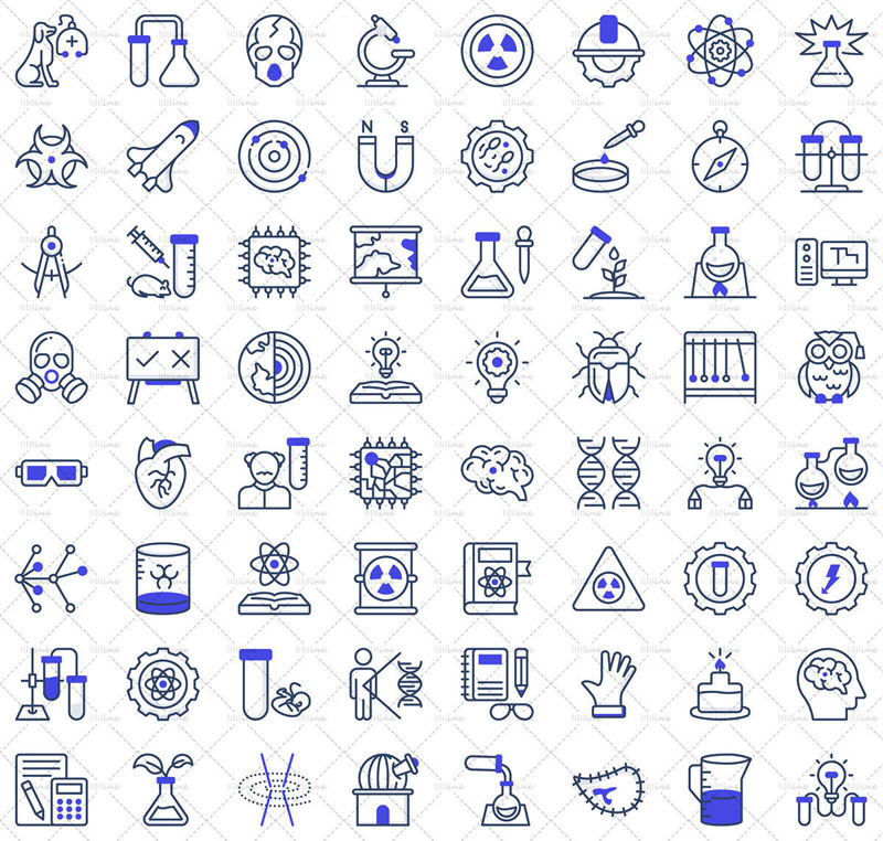 70 Комплект цветни вектори икони на научни експерименти
