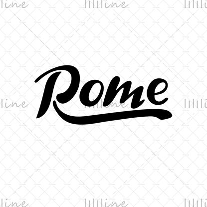 ローマ。黒い文字、イタリアの都市。ロゴ、はがき、バナー、ポスター、写真、カレンダー、広告、白い背景のデジタル手書きタイトル。トレンディなスタイル。ファッション。