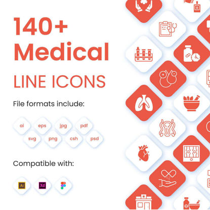 Пакет от 140+ медицински линейни икони