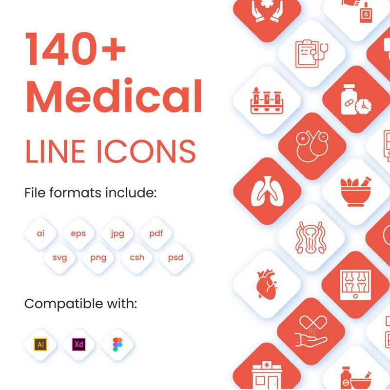 Пакет од 140 медицинских линеарних икона
