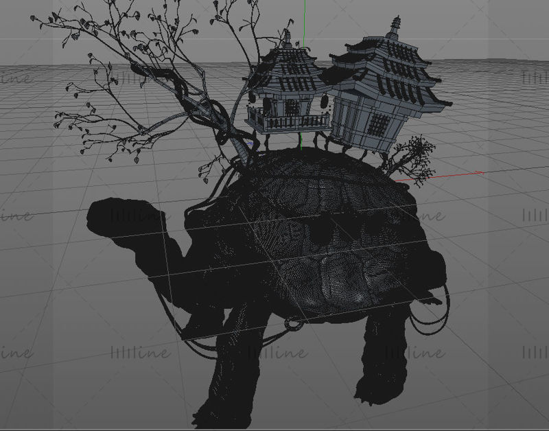 Chinese style giant tortoise house high segmented 3d model (c4d)