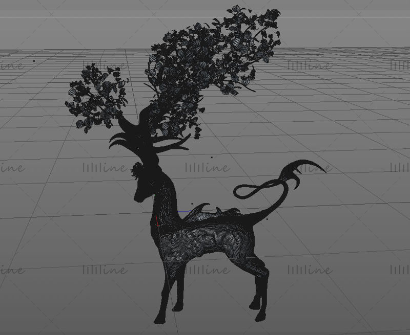 Chinese style sika deer flower tentacles high segmented 3d model c4d
