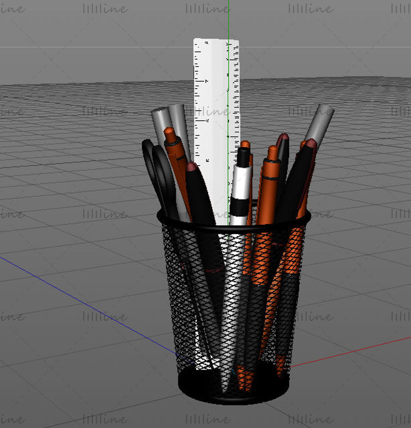 Pen holder 3d model storage bucket model scissors ruler pen c4d model