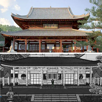 Кинески стил древни архитектонски храм ц4д 3д модел
