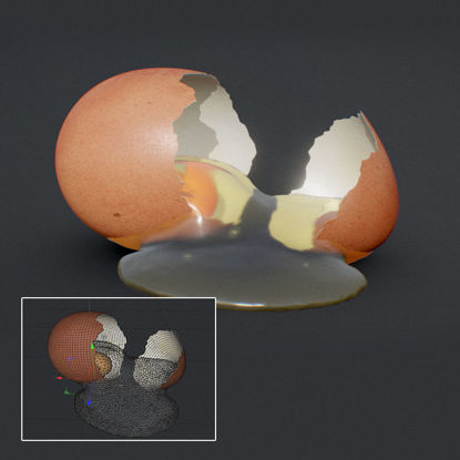 壊れた卵の3D（c4d）モデル