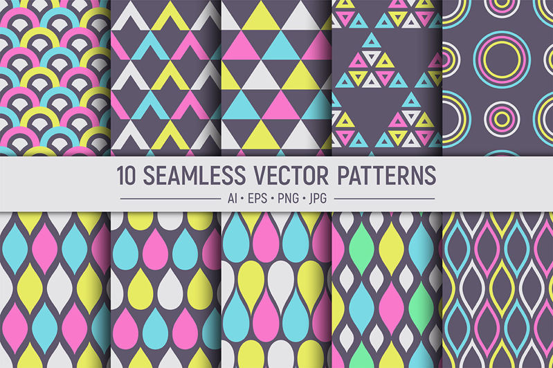10色のシームレスな幾何学的なベクトルパターン