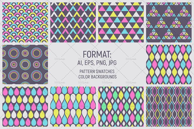 10 color seamless geometric vector patterns