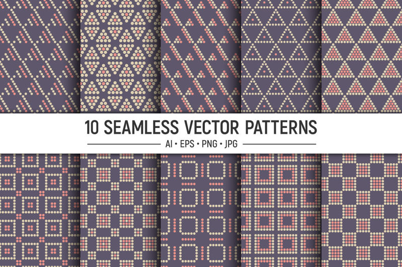 10 naadloze vector gestippelde geometrische vormen patronen