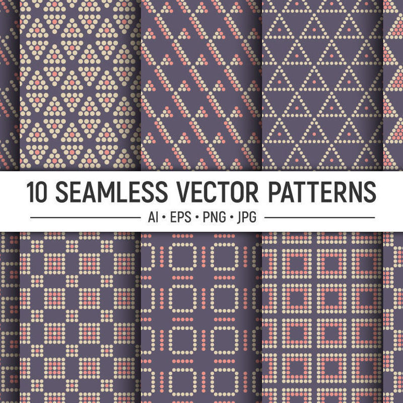 10 seamless vector dotted geometric shapes patterns