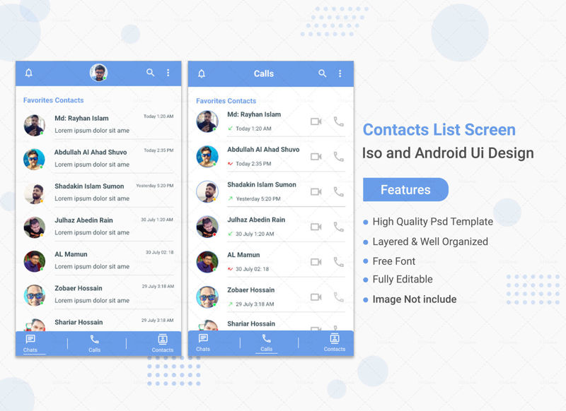 Contacts List Screen PSD Template